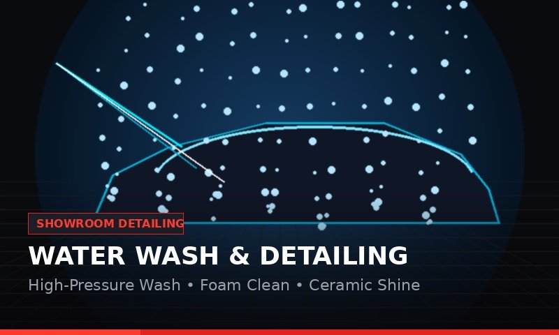 High pressure water spray, car foam wash and studio detailing