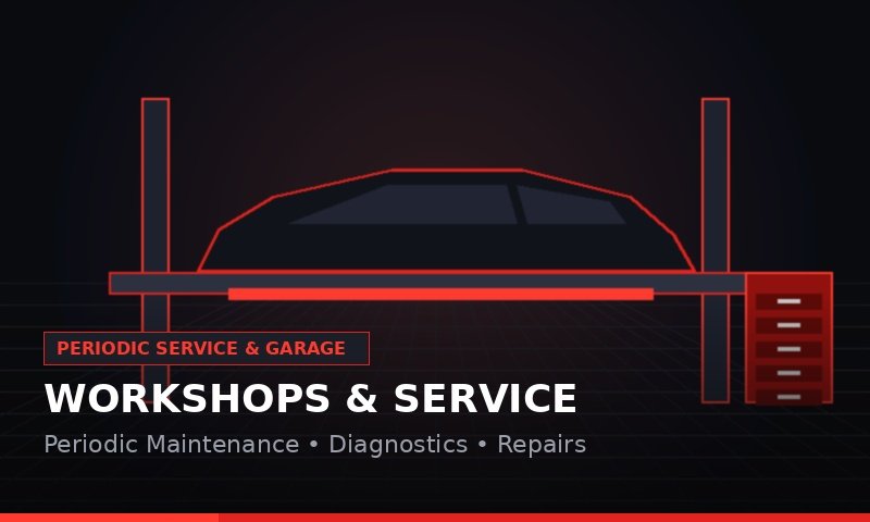 Mechanic garage and car servicing in automotive workshop